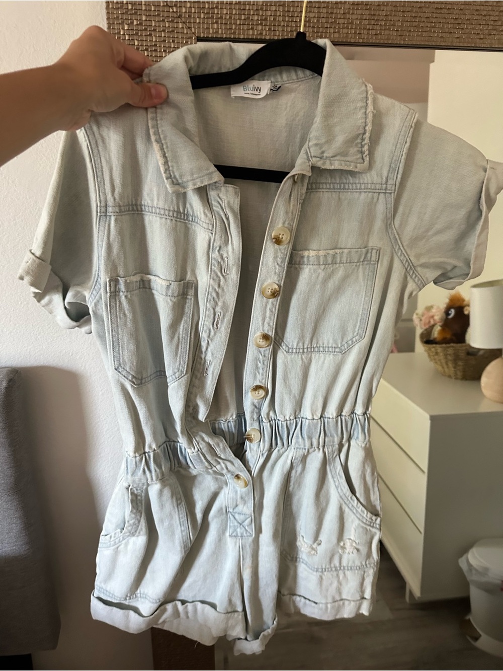 Light Blue Denim One-Piece Romper